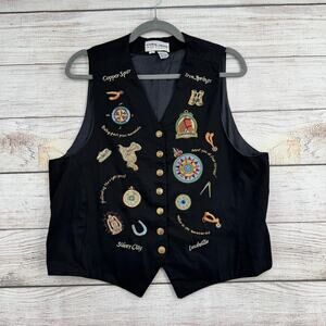 Carol‎ Horn Workshop Embroidered Equestrian Vest Womens Large Black